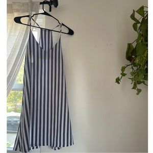 Dusty blue/white striped dress.